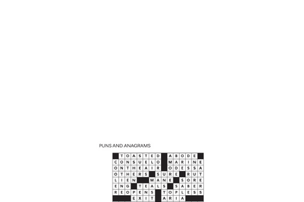 Puzzle solution sheet for puns and anagrams with handwritten answers circled, related to the article 'Answers to Puns and Anagrams (April 12, 2015)'