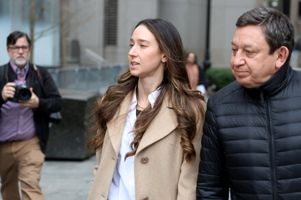 Charlie Javice, founder of Frank, in a courtroom sketch, looks distressed as she receives her sentence for fraud.