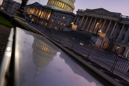 Democratic lawmakers in a Capitol Hill meeting discussing strategies to end a government shutdown