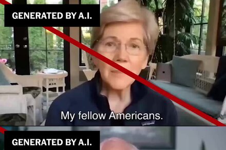 A close-up of a smartphone screen displaying a Facebook political ad, with several notifications or comments suggesting spam or scam activity. The ad content might be blurred to represent generic political messaging, but the surrounding UI elements hint at suspicious engagement. The background is a slightly blurred out-of-focus office or home setting.