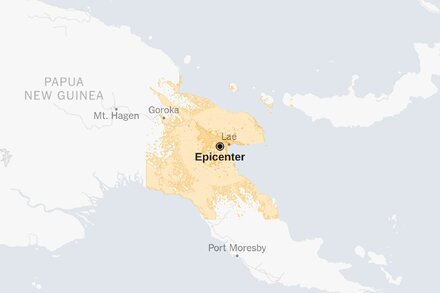 Map showing the location and magnitude of a 6.6 earthquake in Papua New Guinea