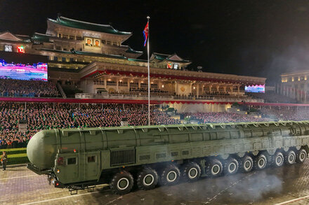 North Korea Flaunts New Missiles in Parade with Foreign Officials