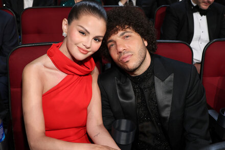 Selena Gomez and Benny Blanco embrace at their 'Disney Princess' themed wedding, with Gomez wearing an elaborate gown.